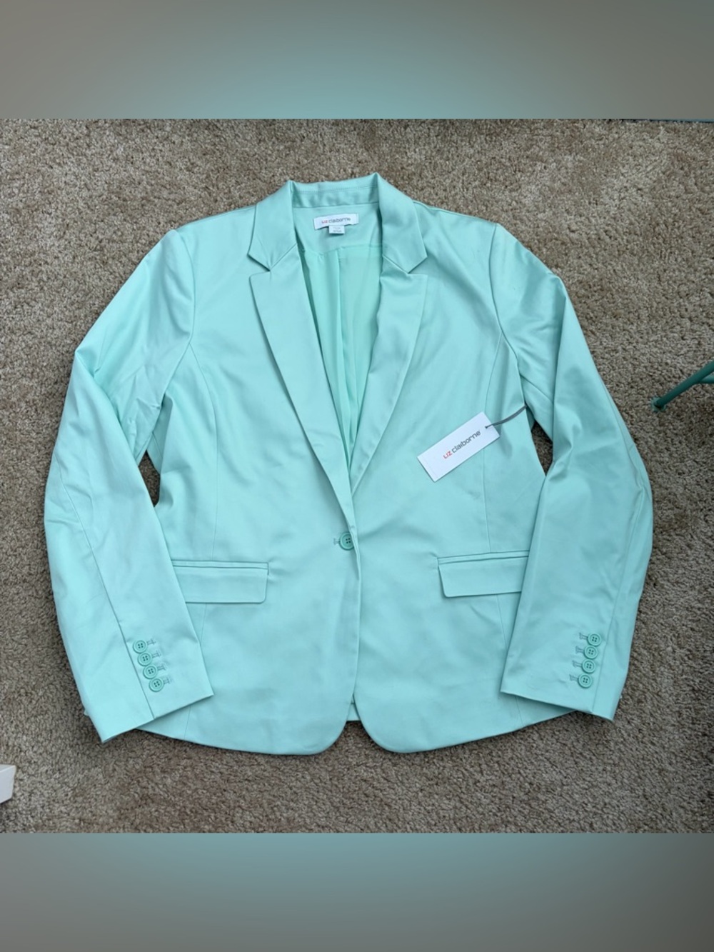 NWT Liz Claiborne Mint Green Kate Single-Button Blazer